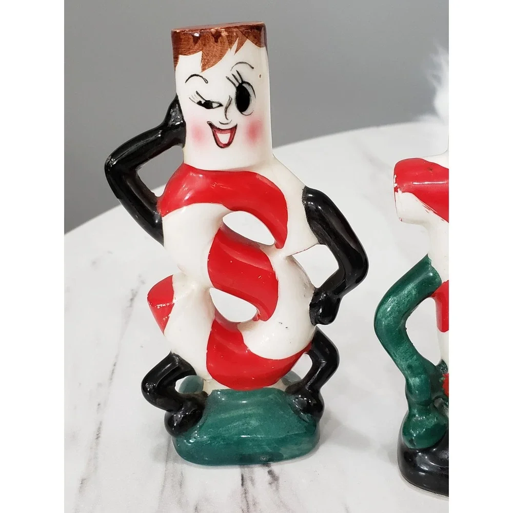 Anthropomorphic Christmas Candy Canes Salt & pepper shakers made Japan Kitschy